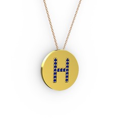 H Baş Harf Kolye - Lab safir 925 ayar altın kaplama gümüş kolye (40 cm rose altın rolo zincir) #10q8upj