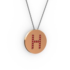 H Baş Harf Kolye - Garnet 8 ayar rose altın kolye (40 cm gümüş rolo zincir) #10vgk9