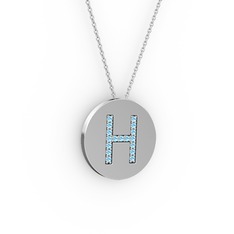 H Baş Harf Kolye - Akuamarin 14 ayar beyaz altın kolye (40 cm gümüş rolo zincir) #10x0xlc
