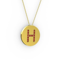 H Baş Harf Kolye - Garnet 18 ayar altın kolye (40 cm altın rolo zincir) #11hyr9r