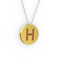 H Baş Harf Kolye - Garnet 925 ayar altın kaplama gümüş kolye (40 cm gümüş rolo zincir) #12j4rus