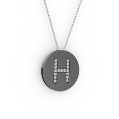 H Baş Harf Kolye - Swarovski 925 ayar siyah rodyum kaplama gümüş kolye (40 cm gümüş rolo zincir) #14f72tc