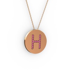 H Baş Harf Kolye - Rodolit garnet 18 ayar rose altın kolye (40 cm rose altın rolo zincir) #14zo8yu