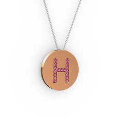 H Baş Harf Kolye - Rodolit garnet 925 ayar rose altın kaplama gümüş kolye (40 cm gümüş rolo zincir) #16lr5aq