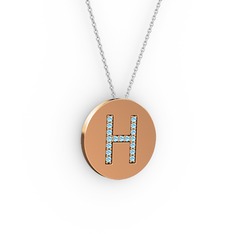 H Baş Harf Kolye - Akuamarin 8 ayar rose altın kolye (40 cm gümüş rolo zincir) #16mcv3k