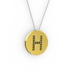 H Baş Harf Kolye - Siyah zirkon 925 ayar altın kaplama gümüş kolye (40 cm beyaz altın rolo zincir) #16mxjkr