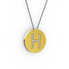 H Baş Harf Kolye - Pırlanta 14 ayar altın kolye (0.1496 karat, 40 cm gümüş rolo zincir) #17smt7h