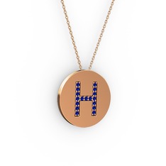 H Baş Harf Kolye - Lab safir 925 ayar rose altın kaplama gümüş kolye (40 cm rose altın rolo zincir) #19f8wti