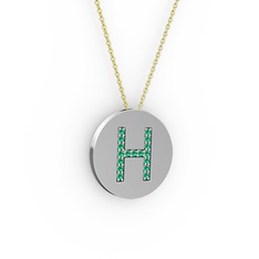H Baş Harf Kolye - Yeşil kuvars 18 ayar beyaz altın kolye (40 cm altın rolo zincir) #19rzswg