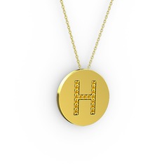 H Baş Harf Kolye - Sitrin 14 ayar altın kolye (40 cm altın rolo zincir) #1ar92pg