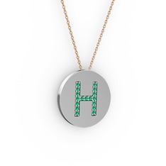 H Baş Harf Kolye - Yeşil kuvars 8 ayar beyaz altın kolye (40 cm rose altın rolo zincir) #1f32cj3