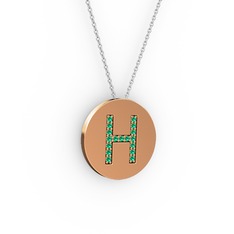 H Baş Harf Kolye - Yeşil kuvars 18 ayar rose altın kolye (40 cm gümüş rolo zincir) #1hr4c1k