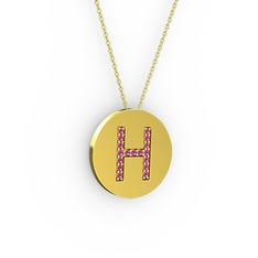 H Baş Harf Kolye - Rodolit garnet 18 ayar altın kolye (40 cm altın rolo zincir) #1m2szrl