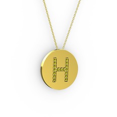 H Baş Harf Kolye - Peridot 18 ayar altın kolye (40 cm altın rolo zincir) #1nsxfyt