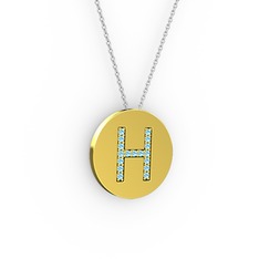 H Baş Harf Kolye - Akuamarin 8 ayar altın kolye (40 cm beyaz altın rolo zincir) #1q0u4w0