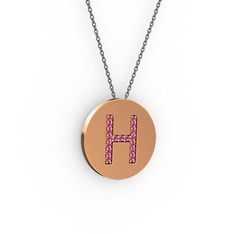 H Baş Harf Kolye - Rodolit garnet 14 ayar rose altın kolye (40 cm gümüş rolo zincir) #1q8jqb4
