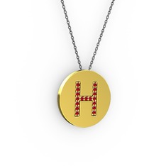H Baş Harf Kolye - Garnet 8 ayar altın kolye (40 cm gümüş rolo zincir) #1t2dzev