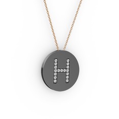 H Baş Harf Kolye - Swarovski 925 ayar siyah rodyum kaplama gümüş kolye (40 cm gümüş rolo zincir) #1uzd0x1