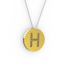 H Baş Harf Kolye - Dumanlı kuvars 18 ayar altın kolye (40 cm gümüş rolo zincir) #1vuod95