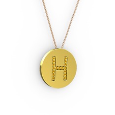 H Baş Harf Kolye - Sitrin 8 ayar altın kolye (40 cm rose altın rolo zincir) #1w49z2s