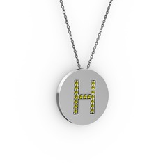 H Baş Harf Kolye - Peridot 8 ayar beyaz altın kolye (40 cm gümüş rolo zincir) #1wt53mg