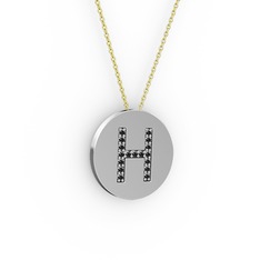 H Baş Harf Kolye - Siyah zirkon 925 ayar gümüş kolye (40 cm altın rolo zincir) #2t5iol