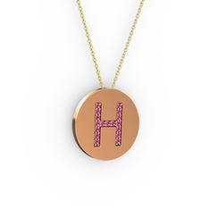 H Baş Harf Kolye - Rodolit garnet 14 ayar rose altın kolye (40 cm altın rolo zincir) #3yd5gc