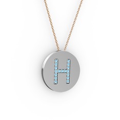 H Baş Harf Kolye - Akuamarin 925 ayar gümüş kolye (40 cm gümüş rolo zincir) #5dzbw4