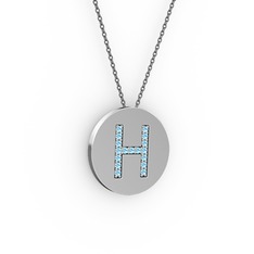 H Baş Harf Kolye - Akuamarin 8 ayar beyaz altın kolye (40 cm gümüş rolo zincir) #63od4c