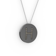 H Baş Harf Kolye - Dumanlı kuvars 925 ayar siyah rodyum kaplama gümüş kolye (40 cm beyaz altın rolo zincir) #6jr4ia