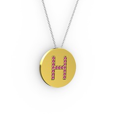 H Baş Harf Kolye - Rodolit garnet 14 ayar altın kolye (40 cm gümüş rolo zincir) #7oskrg