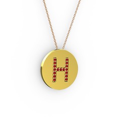 H Baş Harf Kolye - Garnet 14 ayar altın kolye (40 cm rose altın rolo zincir) #81n237