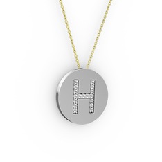 H Baş Harf Kolye - Pırlanta 925 ayar gümüş kolye (0.1496 karat, 40 cm altın rolo zincir) #8kal27