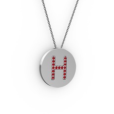 Garnet 14 ayar beyaz altın kolye (40 cm gümüş rolo zincir)