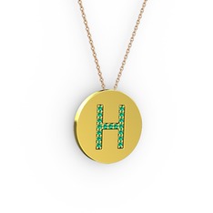 H Baş Harf Kolye - Yeşil kuvars 18 ayar altın kolye (40 cm rose altın rolo zincir) #d3y5mk