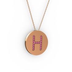 H Baş Harf Kolye - Rodolit garnet 8 ayar rose altın kolye (40 cm rose altın rolo zincir) #etuw60