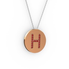 H Baş Harf Kolye - Garnet 925 ayar rose altın kaplama gümüş kolye (40 cm beyaz altın rolo zincir) #fbyb12