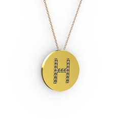 H Baş Harf Kolye - Dumanlı kuvars 18 ayar altın kolye (40 cm rose altın rolo zincir) #gor9uf