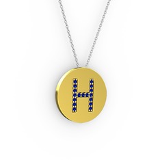 H Baş Harf Kolye - Lab safir 18 ayar altın kolye (40 cm gümüş rolo zincir) #jmoshe
