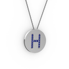 H Baş Harf Kolye - Lab safir 925 ayar gümüş kolye (40 cm gümüş rolo zincir) #l24lb3