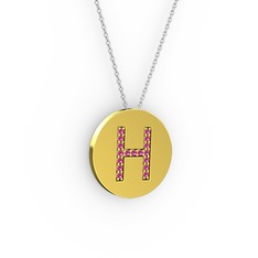 H Baş Harf Kolye - Rodolit garnet 925 ayar altın kaplama gümüş kolye (40 cm gümüş rolo zincir) #ll43h