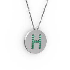 H Baş Harf Kolye - Yeşil kuvars 8 ayar beyaz altın kolye (40 cm gümüş rolo zincir) #mu4r23