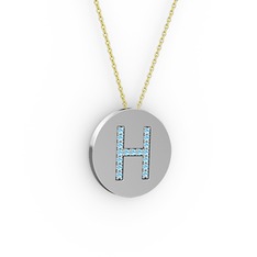 H Baş Harf Kolye - Akuamarin 925 ayar gümüş kolye (40 cm altın rolo zincir) #o12g22