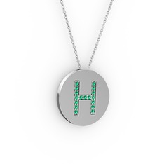 H Baş Harf Kolye - Yeşil kuvars 18 ayar beyaz altın kolye (40 cm gümüş rolo zincir) #p05ztj