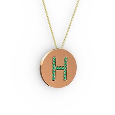 H Baş Harf Kolye - Yeşil kuvars 14 ayar rose altın kolye (40 cm altın rolo zincir) #pc8pmn