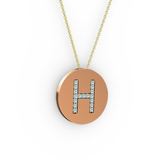 H Baş Harf Kolye - Akuamarin 925 ayar rose altın kaplama gümüş kolye (40 cm altın rolo zincir) #s4l2ge