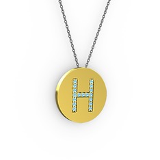 H Baş Harf Kolye - Akuamarin 8 ayar altın kolye (40 cm gümüş rolo zincir) #sozual