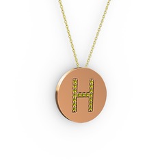 H Baş Harf Kolye - Peridot 14 ayar rose altın kolye (40 cm gümüş rolo zincir) #sqnblu