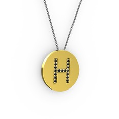 H Baş Harf Kolye - Siyah zirkon 18 ayar altın kolye (40 cm gümüş rolo zincir) #up2m0g