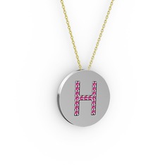 H Baş Harf Kolye - Rodolit garnet 18 ayar beyaz altın kolye (40 cm gümüş rolo zincir) #uzt1it
